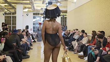 Naked fashion show with see through dress and no panties